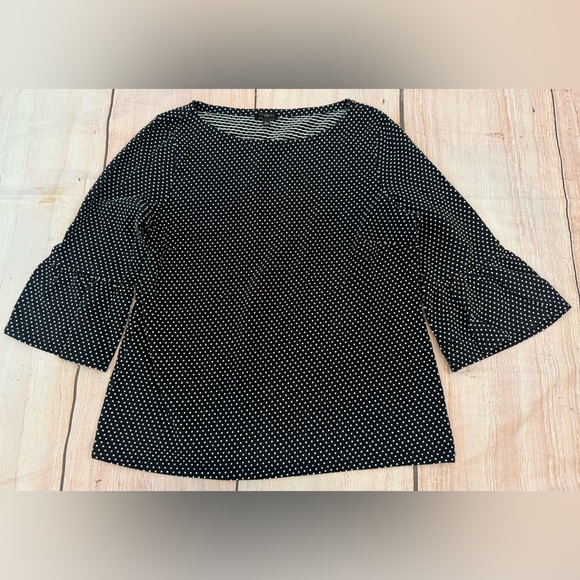 Talbots Tops - Talbots Woman Size Large PetiteBlack White Polka Dot Sweater 3/4 Bell Sleeve Top